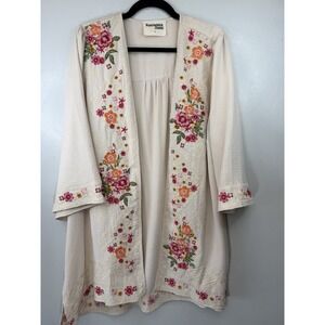 Savannah Jane Cream Floral Embroidered Open Front Lightweight Cardigan Size L